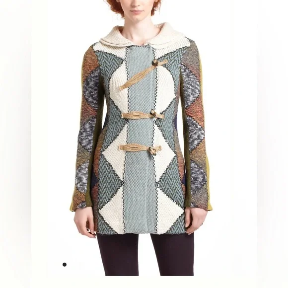 Anthropologie Charlie & Robin Harlequin Patchwork Knit Sweater Chunky Boho RARE - Picture 1 of 16